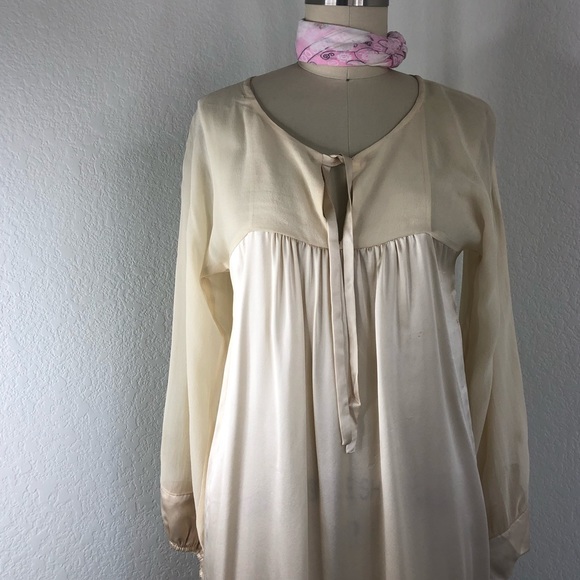 SCOOP NYC Mixed Media Sheer Long Sleeve Silky Peasant Dress - Picture 4 of 11